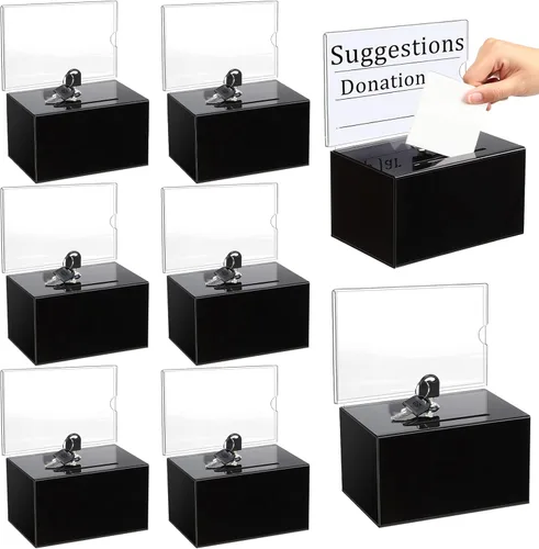 Tuanse Caja de donación de acrílico con candado y soporte para letreros, tarro, rifa, boletos, cajas transparentes para recaudación de fondos, Negro