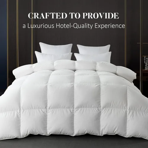 Miniatura 2 de WhatsBedding Edredón blanco de fibra de plumón, edredón de cama de lujo para todas las estaciones, relleno de edredón 100% algodón ultrasuave
