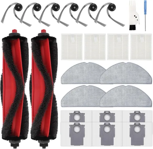 Yivy 24 piezas de repuesto compatibles con Roborock Q7 M5+/ Q7 M5/Q7 L5/Q7 L5+, 2 cepillos principales, 6 cepillos laterales, 4 filtros HEPA, 4