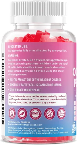 Miniatura 8 de Paquete de 2 gomitas de péptido de colágeno para mujeres y hombres, proteína de colágeno tipo I, II, III, V, X con biotina vitamina C, D, suplemento