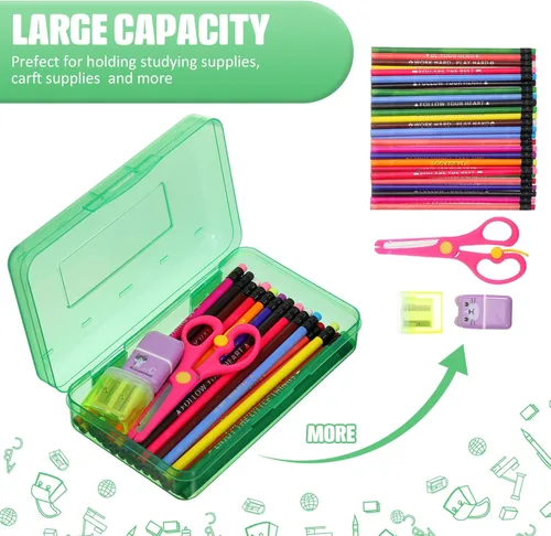 Miniatura 3 de Fainne 24 unidades de cajas de lápices para la escuela, caja de lápices de plástico transparente grande, caja de crayones de plástico a granel