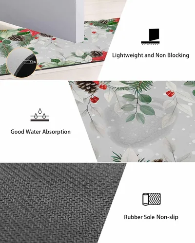 Miniatura 3 de Tapete de baño de Navidad para bañera, antideslizante, de secado rápido y absorbente, tierra de diatomeas, fregadero de cocina, lavable