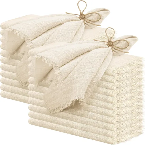 Miniatura 20 de 24 servilletas de tela hechas a mano con flecos beige, 16 x 16 pulgadas, delicadas servilletas de algodón rústico a granel para bodas, cenas, fiestas