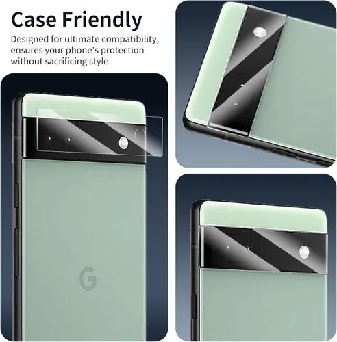 Miniatura 5 de Paquete de 4 protectores de lente de cámara para Google Pixel 6A, protector de pantalla de vidrio templado 9H, claridad HD, antiarañazos, sin