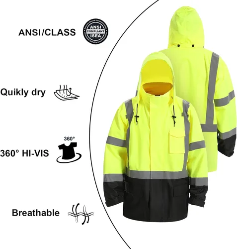 Miniatura 6 de Chaquetas de lluvia reflectantes para hombre impermeables, abrigo de seguridad Hi Vis con tiras reflectantes, chaquetas de lluvia de alta Lima02
