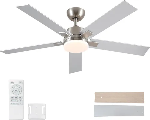 Miniatura 18 de Ventiladores de techo de 42 pulgadas con luces y control remoto, ventilador de techo de níquel cepillado, motor CC reversible de 6 velocidades, LED