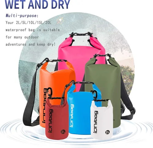 Miniatura 6 de IDRYBAG Bolsa seca para kayak impermeable 2L/5L/10L/15L/20L, pequeña bolsa impermeable para navegación Naranja