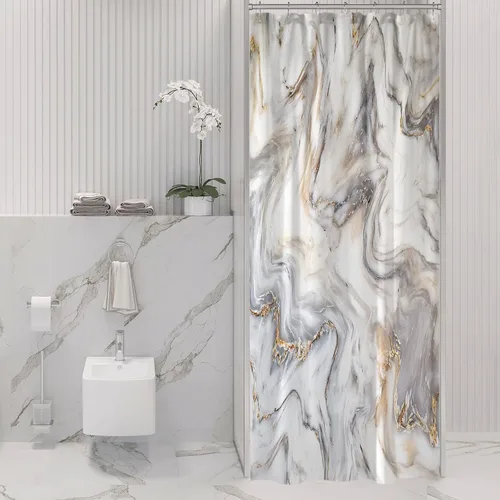Miniatura 10 de Gibelle Cortina de ducha pequeña de 36 x 72 pulgadas, diseño de mármol medio abstracto estrecho para baño, juego de cortina de ducha moderna de tela