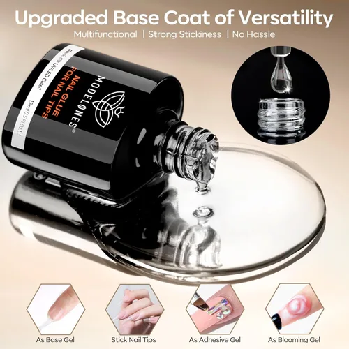 Miniatura 3 de Modelones - Adhesivo en gel para uñas con capa superior y deshidratador de preparación, 3 piezas de 15 ml, kit de adhesivo en gel 9 en 1