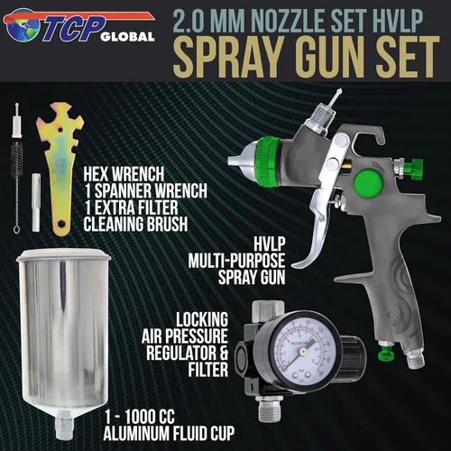 Miniatura 2 de TCP Global marca profesional HVLP Pistola con punta de 2.0 Boquilla/Regulador de cebado (Primer Pistola)