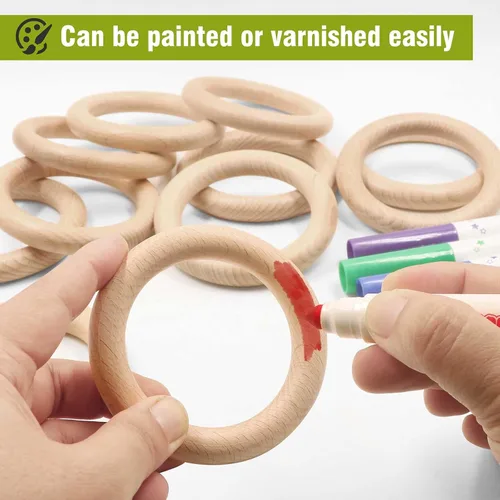 Miniatura 6 de FoDau770 5 anillos de madera de haya natural, anillos de madera maciza sin terminar, círculos de madera resistente, círculos de macramé