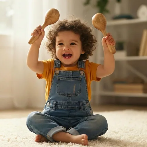 Miniatura 12 de Stoie's Instrumentos musicales de madera para niños pequeños con tambor, campanas de mano, flauta, maracas, castañuelas, panderetas, para bebés