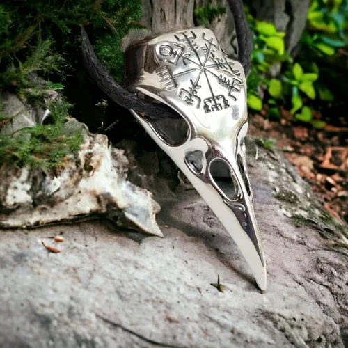 Miniatura 9 de Raven Skull Necklace with Viking Compass Vegvisir Pendant Bird Crow Odin Norse Animal Ancient Protection Amulet Talisman Nordic Goth Jewelry for Men
