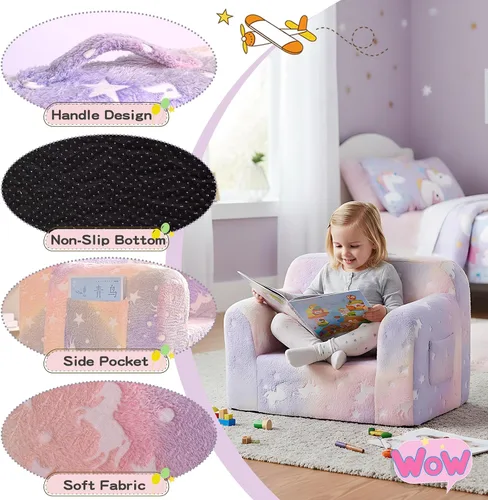 Miniatura 4 de Tiita Sofá para Niños, Sofá para Niños con Asa de Transporte, Sofá de Espuma Portátil para Niños Pequeños, Sofá para Guardería de Niños que Brilla