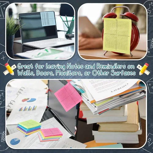 Miniatura 4 de Sabary 8 paquetes de notas adhesivas de papel cuadriculado, 400 hojas de 3 x 3 pulgadas, mini blocs de gráficos lineados de 20 x 20, notas adhesivas