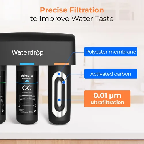 Miniatura 5 de Waterdrop WD-TSA-UF 0.01 μm Filtro de agua ultrafiltración debajo del fregadero, Sistema de filtración de agua debajo del fregadero de 9 etapas