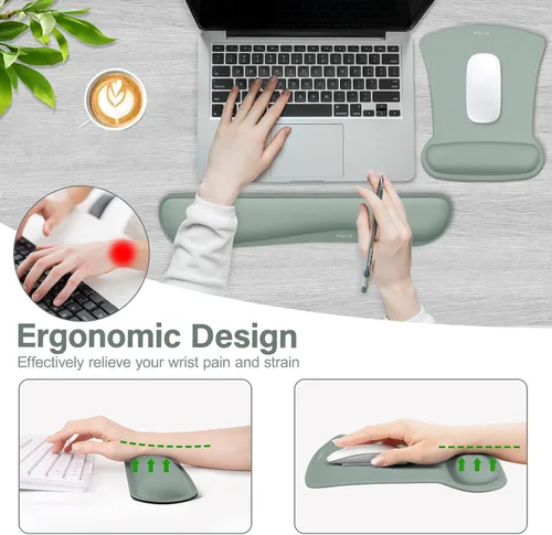 Miniatura 3 de MOSISO Juego de Reposamuñecas para Teclado y Mouse, Alfombrilla Ergonómica con Base Antideslizante para Alivio del Dolor en Casa/Oficina y Escritura