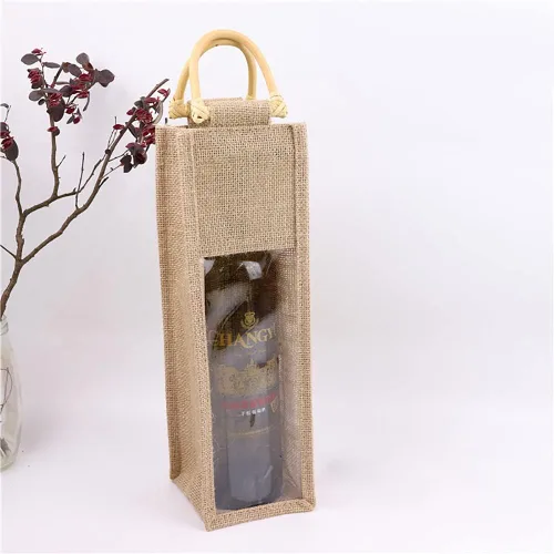 Miniatura 7 de Vpang Bolsa ecológica para botella de vino de arpillera con mango de bastón, bolsa de yute para embalaje de regalo, dulces, decoraciones navideñas