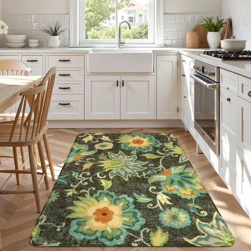 Miniatura 31 de Lahome - Tapete floral con estampado de cachemira, lavable, antideslizante, pequeño, anti-manchas, suave, para baño, entrada, dormitorio, Negro