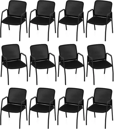 Miniatura 10 de Tangkula Juego de 2 sillas de conferencia, sillas de invitados de oficina con respaldo de malla ergonómico, brazos resistentes y asiento acolchado