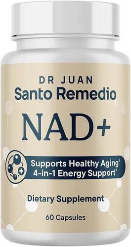 Santo Remedio Suplemento NAD+, ayuda a apoyar el envejecimiento saludable y la salud celular, apoyo energético 4 en 1, fabricado con vitamina B12,