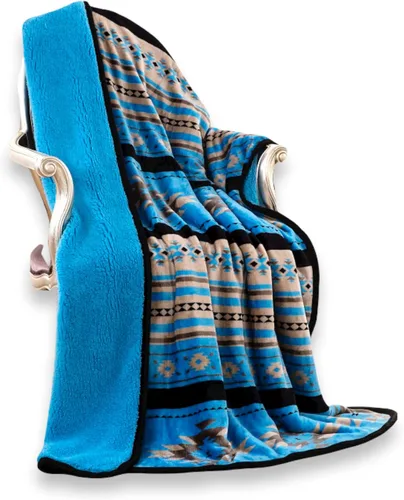 Miniatura 7 de Southwest Design - Manta con forro de sherpa de 50 x 60 pulgadas (azul_beige)