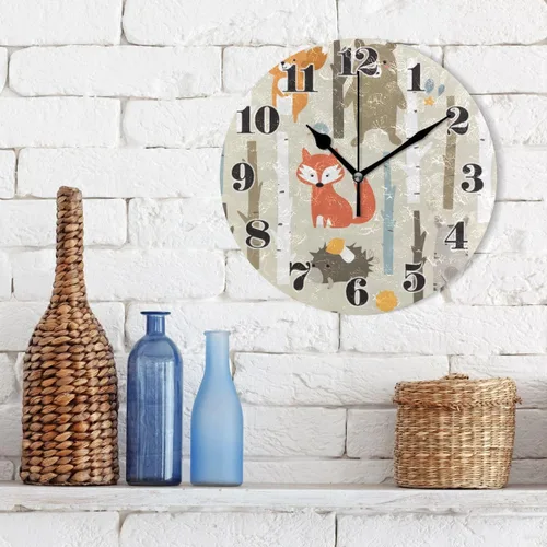 Miniatura 3 de senya Reloj de pared silencioso sin tictac, redondo y divertido reloj de arte de zorro para el hogar, dormitorio, oficina, fácil de leer