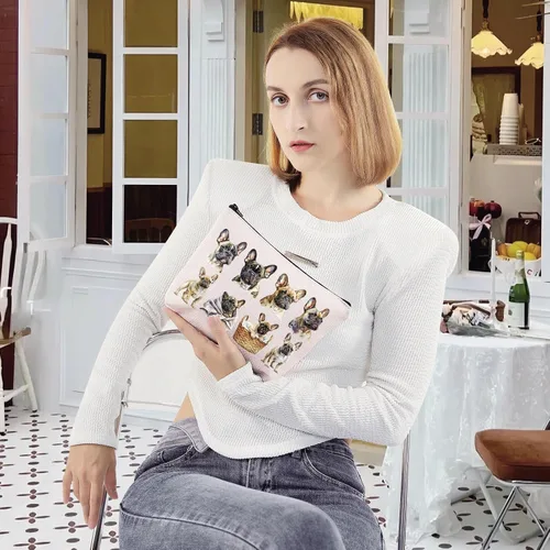 Miniatura 6 de LEVLO Bolsa de maquillaje cosmética Bulldog Francés Regalo Mamá Francés Bulldog Dueño Bolsa de viaje Bolsa de viaje Bulldog Merch, FRENCH BULLDOG