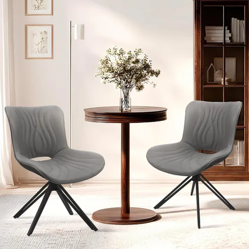 Miniatura 14 de Juego de 4 sillas de comedor, 360° giratorias, tapizadas, modernas de mediados de siglo, para cocina y comedor, sin brazos, de piel sintética, Gris
