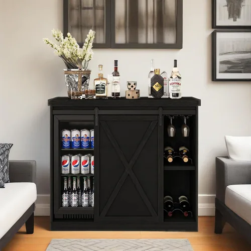 Miniatura 8 de JassmiPkwy Gabinete de barra de café con espacio para refrigerador, gabinete de vino de granja con estante, toma de corriente para cocina, comedor