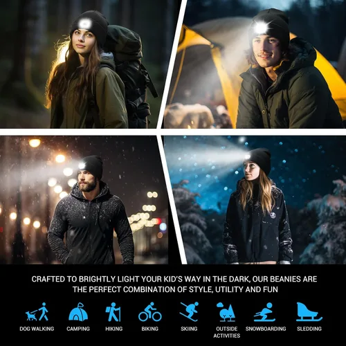 Miniatura 7 de Gorro de punto con luz incorporada, recargable, con luz LED, suave, de acrílico, para hombre y mujer, regalo