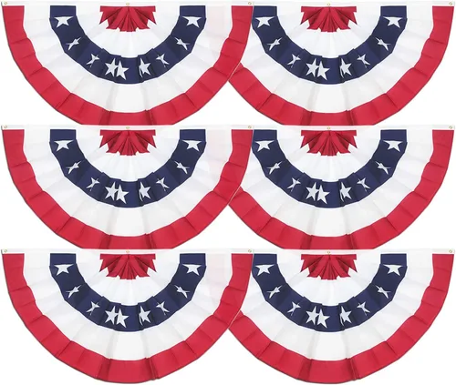 Paquete de 6 banderas plisadas de Estados Unidos, bandera estadounidense de 1.5 x 3 pies, bandera patriótica de Estados Unidos con cabecera de lona