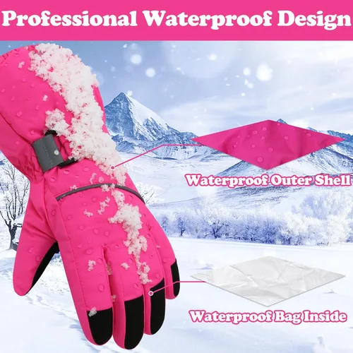 Miniatura 2 de Sarfel Guantes de nieve para niños, guantes impermeables para niños, guantes de esquí para niñas, guantes de invierno para niños, guantes