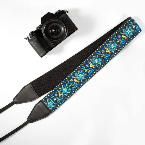 Miniatura 7 de Correa para cámara, tejido jacquard de 2 pulgadas, correas de hombro para todas las cámaras DSLR, hombres y mujeres, fotógrafos Azul Jacquard.