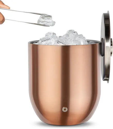 Miniatura 23 de SNOWFOX Cubo de hielo de acero inoxidable con aislamiento al vacío de alta calidad con tapa/pinzas, parte inferior sin goma, accesorios de bar