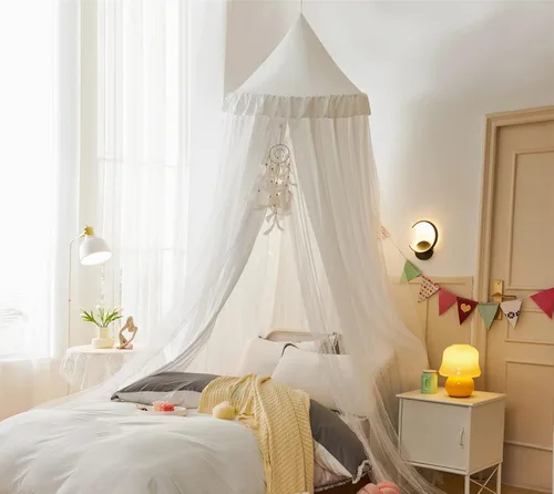 Miniatura 15 de VETHIN Dosel de cama para niñas, Princesa Cúpula Redonda de Ensueño Mosquitera Ropa de Cama Habitación de Niñas Castillo Tienda de Juego Colgante