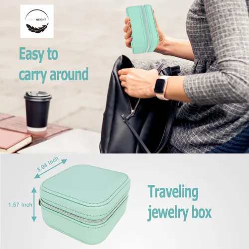 Miniatura 3 de Joyero de viaje organizador pequeño joyero Portabel Mini joyero para anillos, aretes, collares, pulseras y lápiz labial, color verde