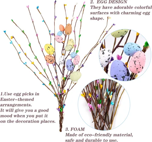 Miniatura 3 de Vid artificial en aerosol de Pascua con huevos de Pascua y bayas pastel, tallos florales decorativos de primavera, ramas de ramitas de huevo