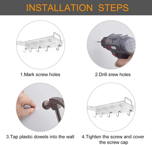 Miniatura 6 de Audmore Estante para utensilios de cocina, estante de especias con ganchos para montaje en pared, estante sobre la estufa, acero inoxidable, estante