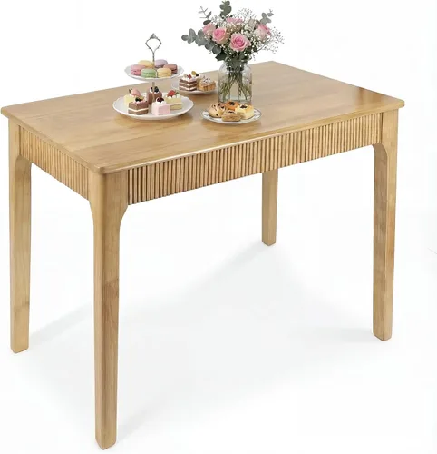 Mesa de comedor de madera maciza de 31.5 pulgadas para 2, mesa rectangular moderna de madera real, diseño acanalado de mediados de siglo para el