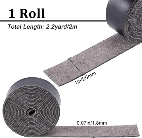 Miniatura 2 de GORGECRAFT Tira de correa de cuero de 1 pulgada de ancho 6.6 ft de largo de grano de cuero negro, cordón plano de una sola cara para manualidades