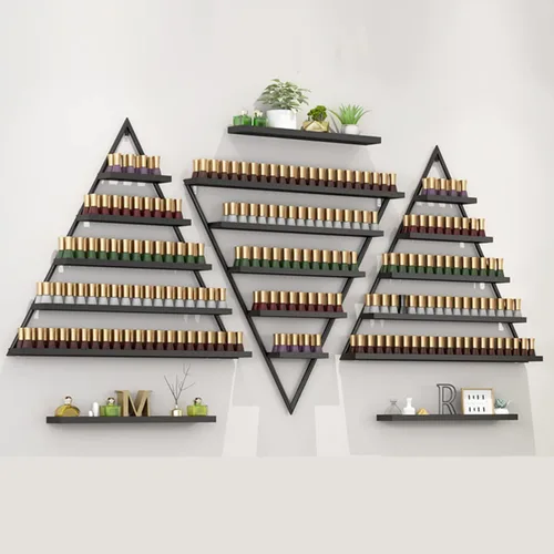 Miniatura 15 de Estante organizador de perfume montado en la pared, estante triangular de metal para esmalte de uñas, estante de exhibición de aceites esenciales