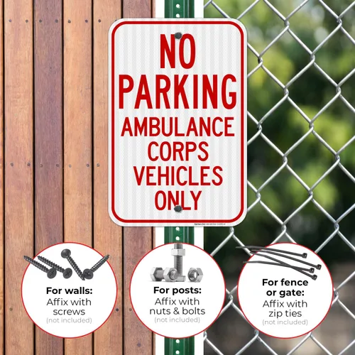 Miniatura 4 de No Parking Ambulance Corps Vehicles Only Sign, 12x18 Inches, 3M EGP Reflective .063 Aluminum, Fade Resistant, Made in USA