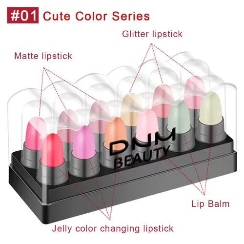 Miniatura 5 de Paquete de 12 lápices labiales en cápsulas: 3 bálsamos labiales sabor manzana y fresa, 3 lápices labiales de gelatina cambiador de color, 3 mate, 3