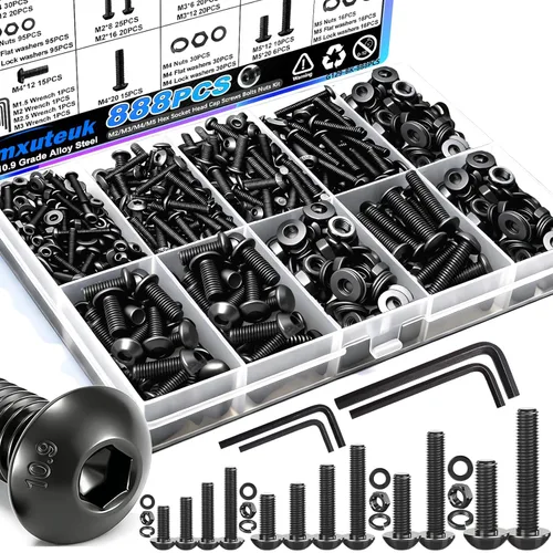 Miniatura 9 de mxuteuk Juego de tornillos M2.5 surtidos, M2.5 x 4/6/8/10/12/16/20/25mm, tornillos de cabeza hexagonal con tuerca hexagonal, kit de tuercas, acero