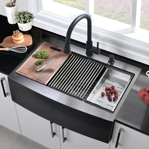 Miniatura 2 de Fregadero In-Hovheir de 33 pulgadas de acero inoxidable negro de 33 x 22 pulgadas, fregadero de cocina de granja con delantal, fregadero de cocina
