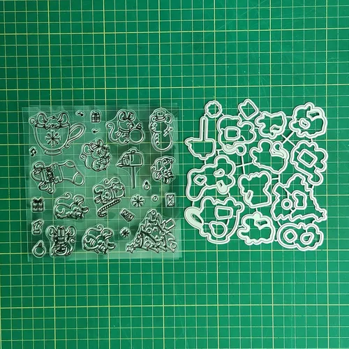 Miniatura 7 de Juego de sellos y troqueles transparentes de ratón y taza de Navidad de invierno para hacer tarjetas, plantillas de corte para álbumes de recortes