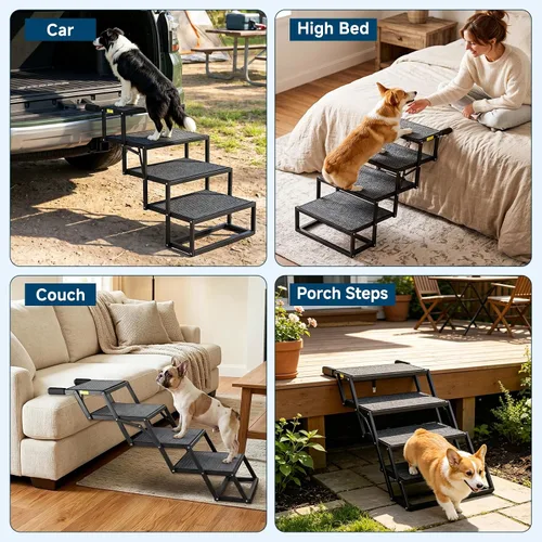 Miniatura 6 de DoCred Rampa para perros para automóvil, escalones plegables para perros con superficie antideslizante, escaleras para perros para automóviles