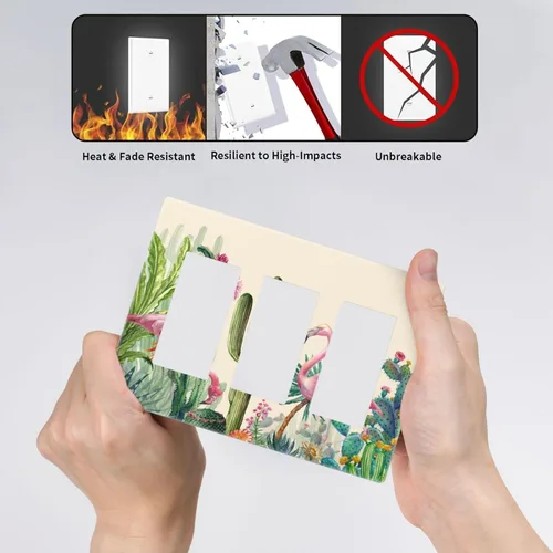 Miniatura 212 de Cubiertas de placa de pared de 3 gang con interruptor de luz de triple palanca, en negro y dorado con esplendor de oro rosa, estampado floral