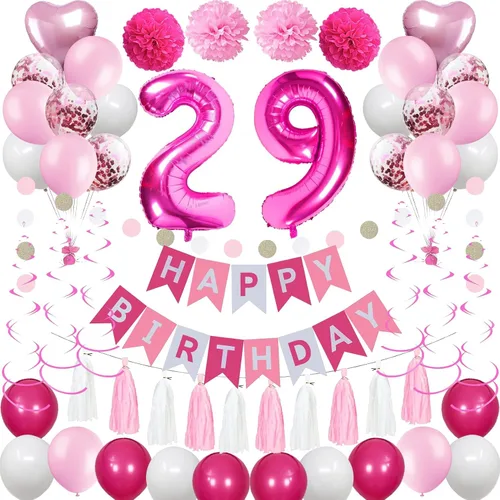 Miniatura 10 de Decoraciones de 4º cumpleaños para niñas, globos de feliz cumpleaños rosa y blanco con el número 4, suministros para fiesta de cumpleaños